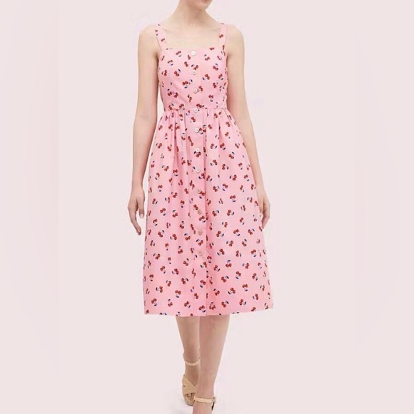 kate spade Dresses & Skirts - Kate Spade Cherry Toss Poplin Dress Pink Valentines Midi Women's Size 12 P